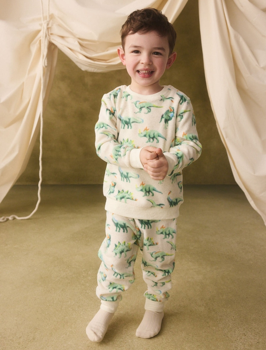 Ecru/Green Cath Kidston Dinosaur Single Cosy Fleece Pyjamas
