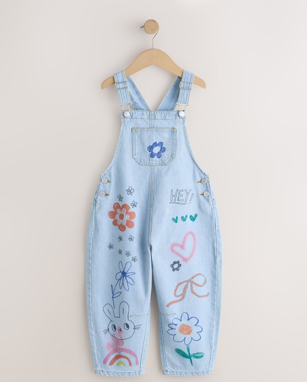 Denim Graffiti Printed Dungarees