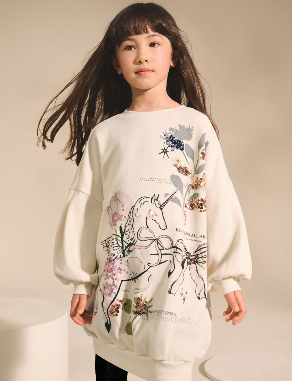 Ecru Unicorn Graphic Jumper Dress