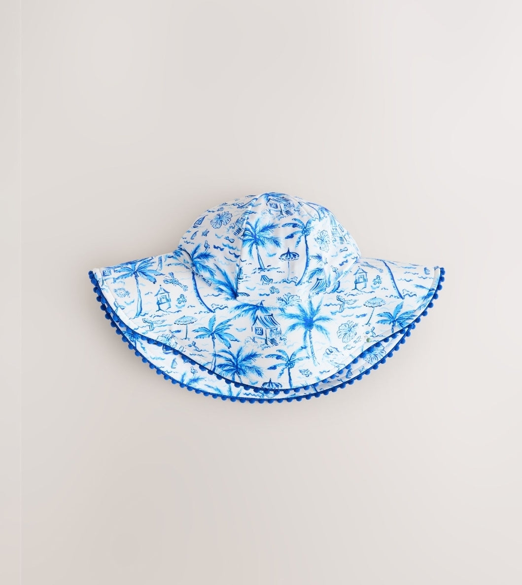 Blue Palm Print Swim Hat