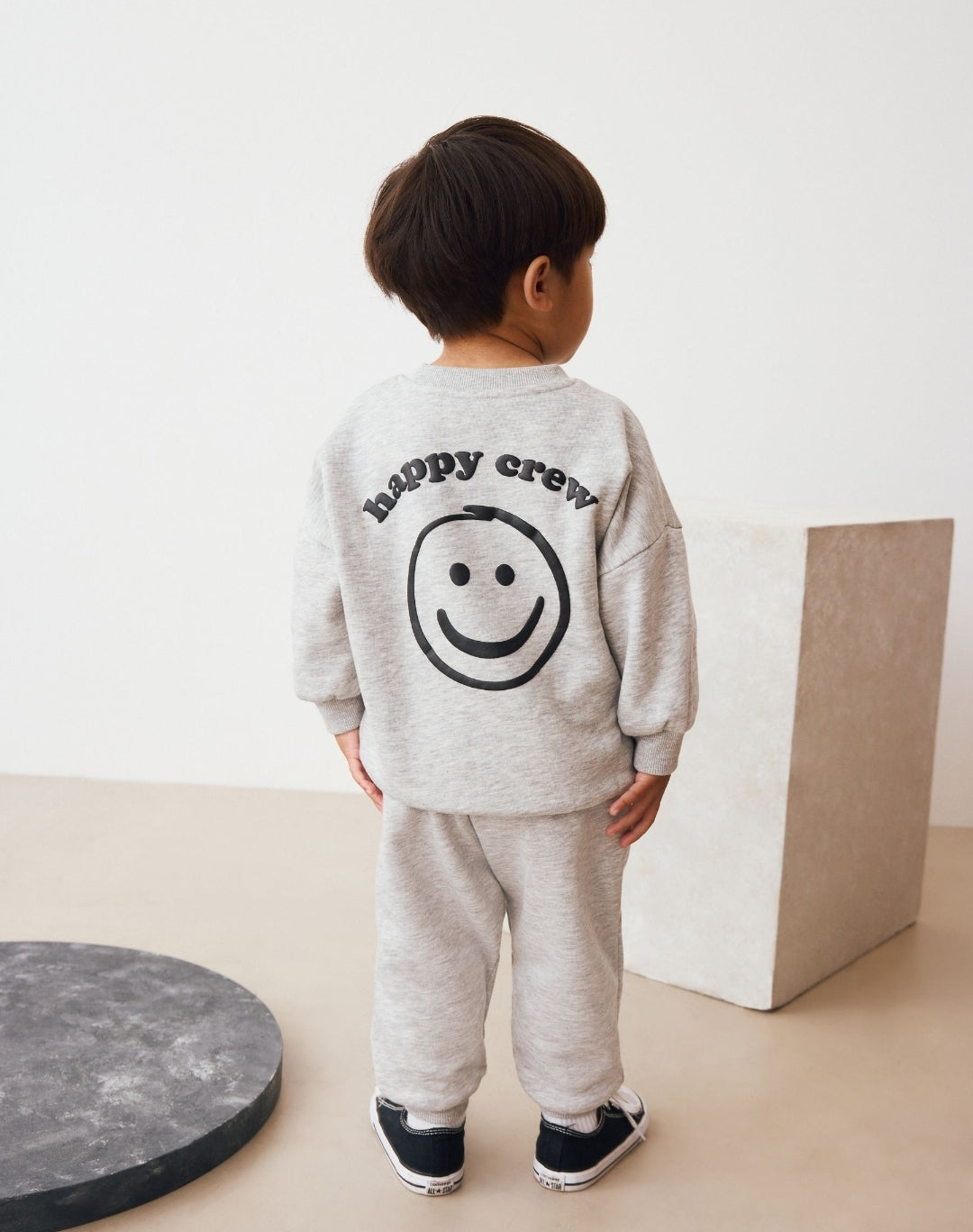 Grey Marl Single Printed Crew Neck Sweat Top & Joggers Set