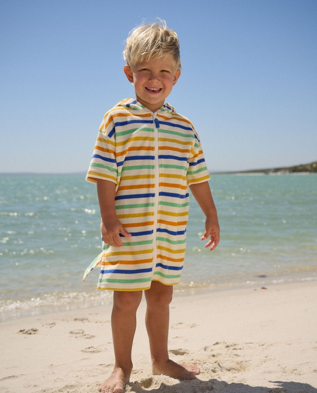 Multi Stripe Towelling Zip Through Cover-Up