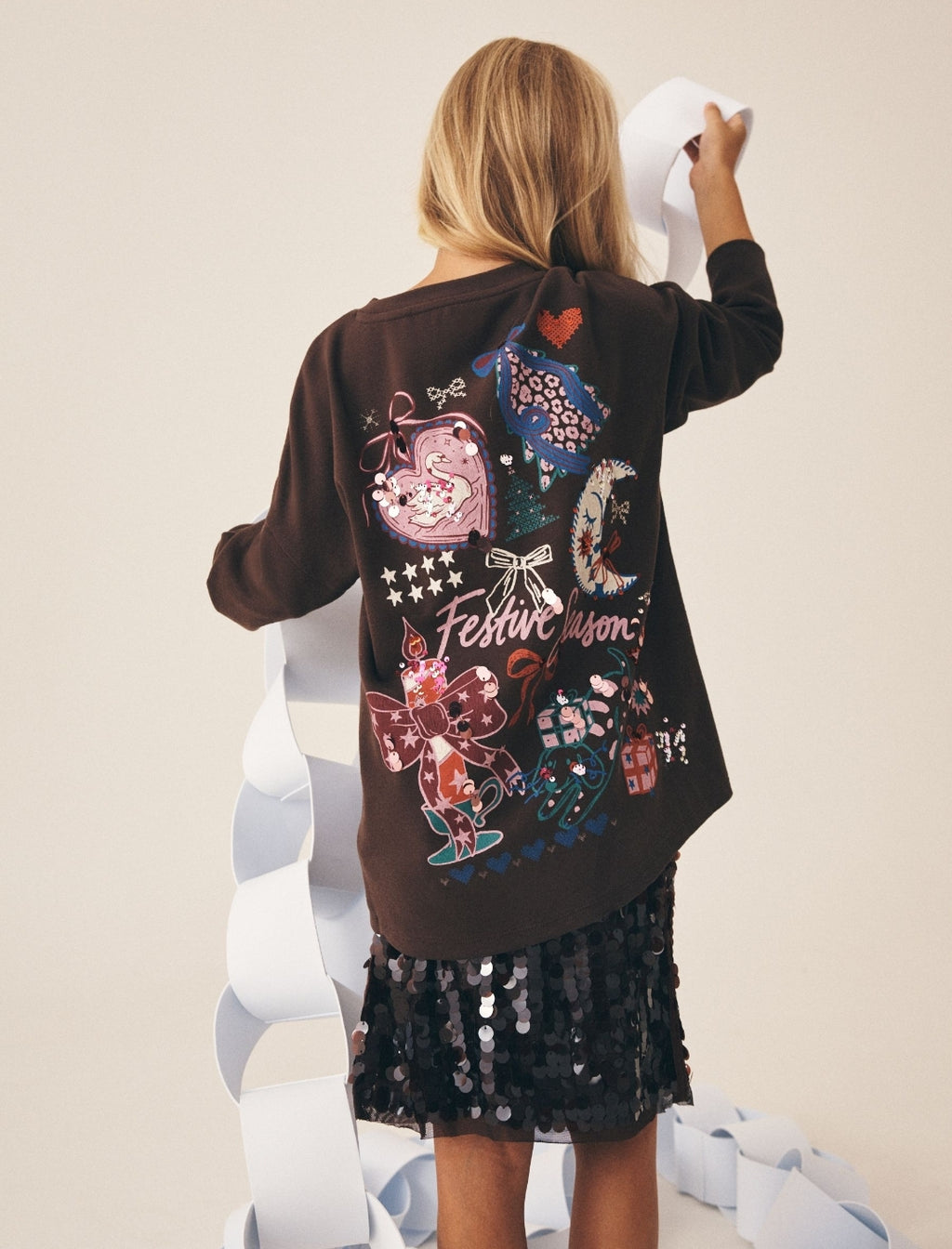 Chocolate Brown Christmas Sequin Long Sleeve Top