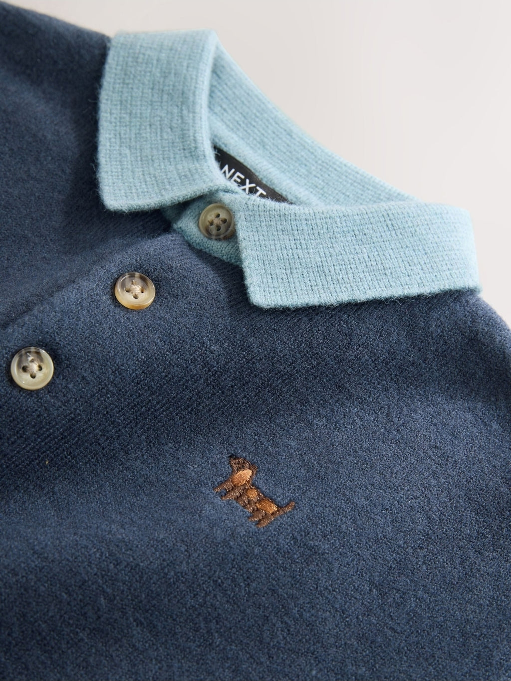 Navy Blue Contrast Collar Button
Neck Knitted Polo Shirt