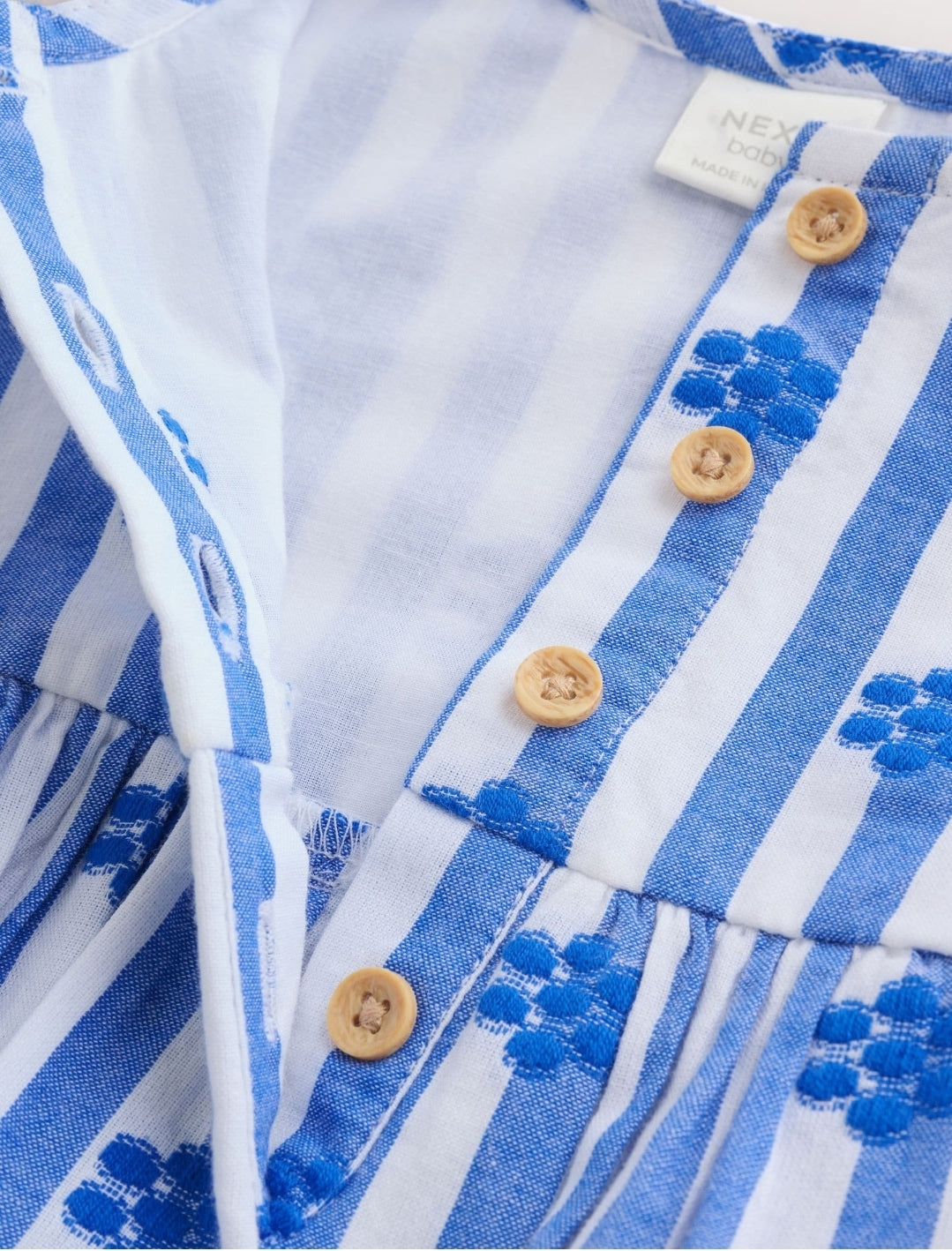 Blue Stripe Woven Baby Dress With Intergrated Bodysuit
