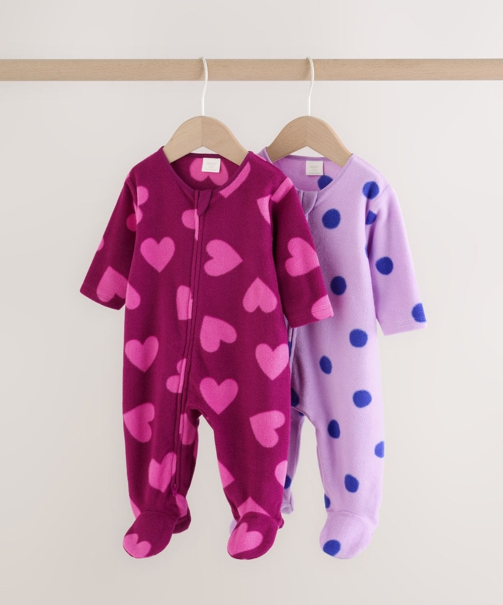 Purple/Pink Two Way Zip Micro
Fleece Sleepsuits 2 Pack