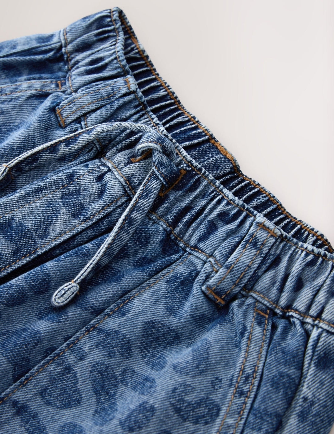 Leopard Print Denim Pull On Wide Leg Trousers