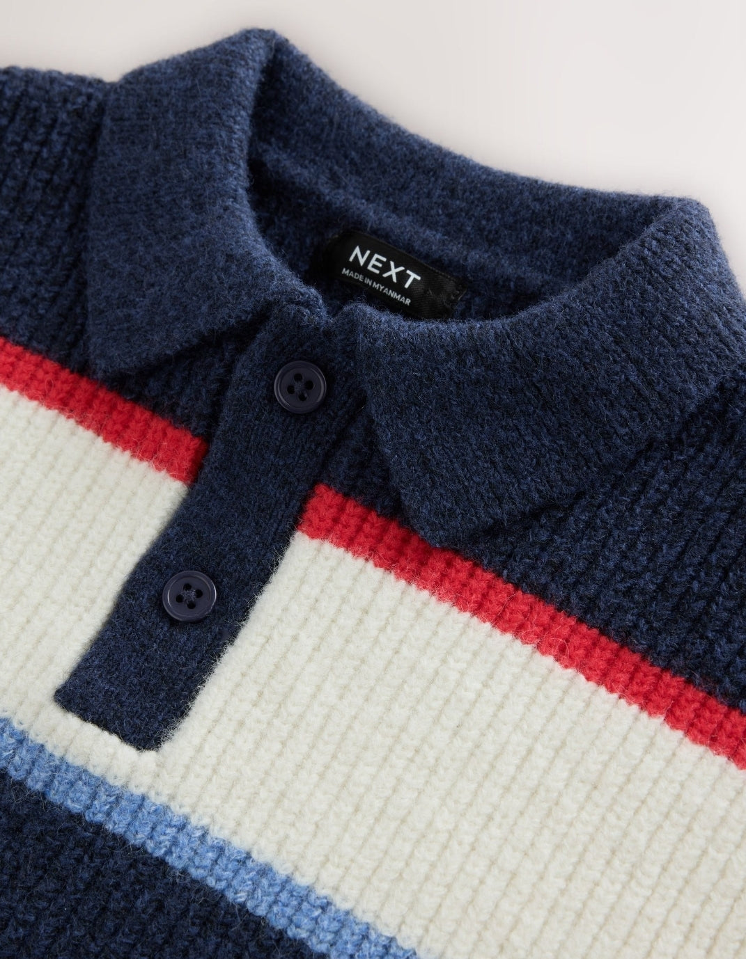 Blue/White Knitted Stripe Rugby Polo Shirt