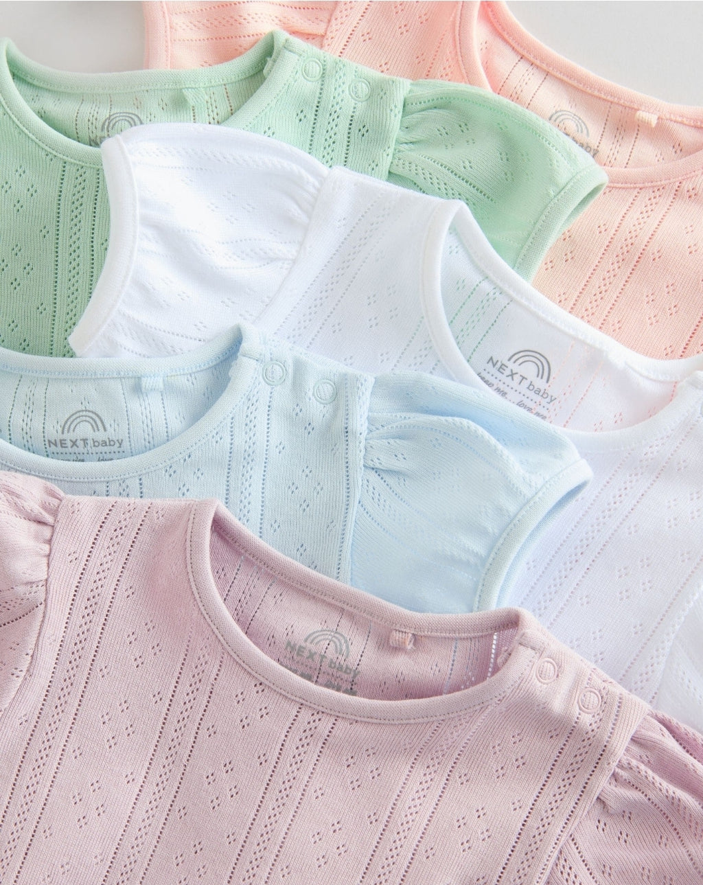 Pastels 5 Pack Short Sleeve
Pointelle Baby Bodysuits