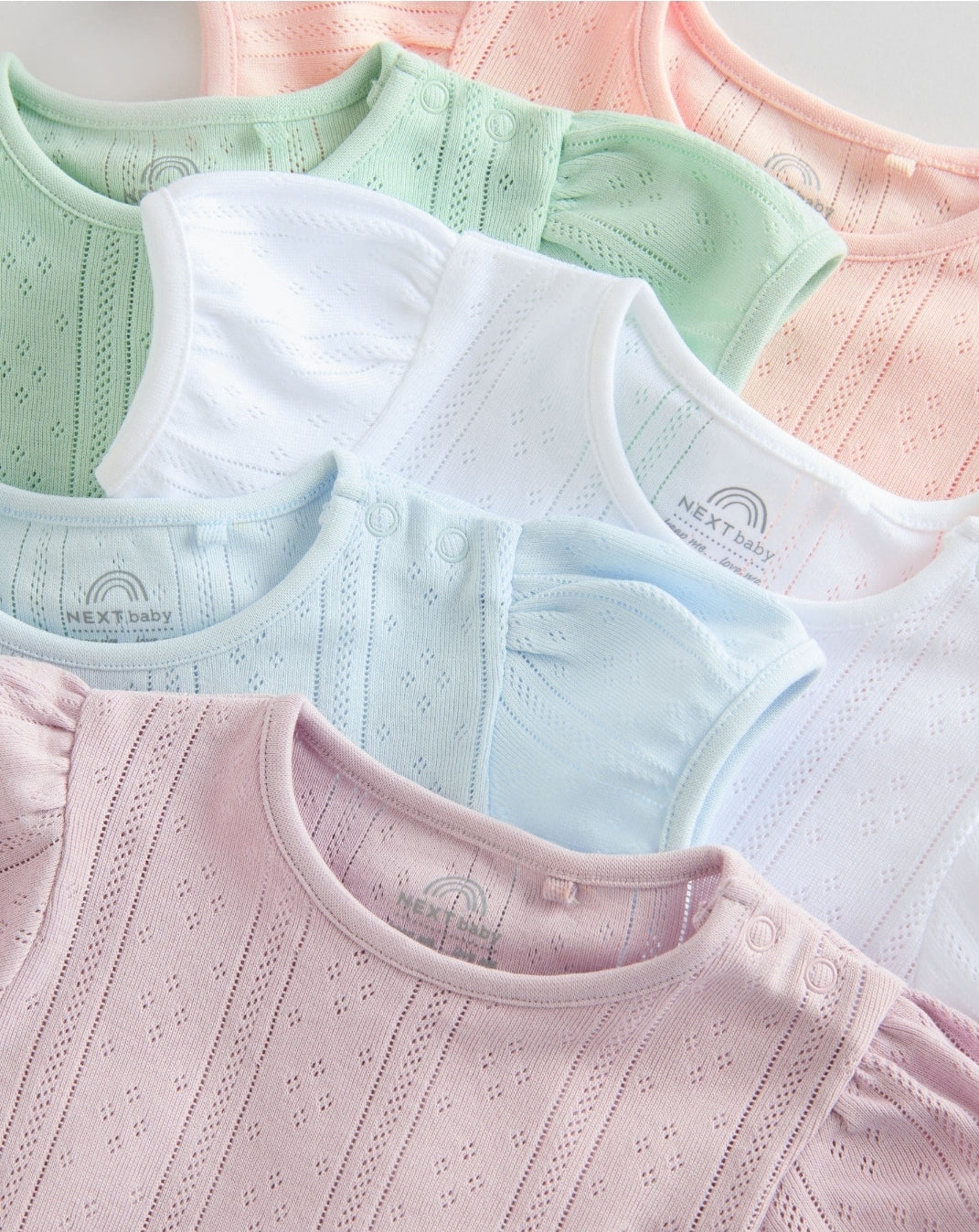 Pastels 5 Pack Short Sleeve
Pointelle Baby Bodysuits