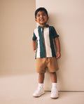 Green/Ecru Stripe Short Sleeve Polo Shirt and Shorts Set