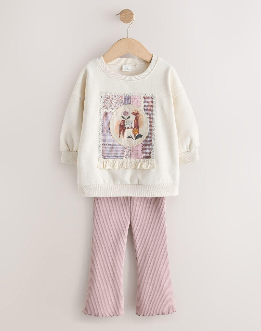 Ecru/Pink Lace Unicorn Crew Neck
Sweatshirt and Flare Leggings