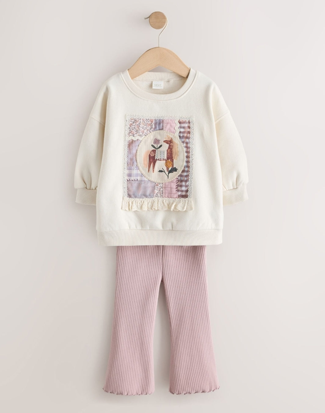 Ecru/Pink Lace Unicorn Crew Neck
Sweatshirt and Flare Leggings