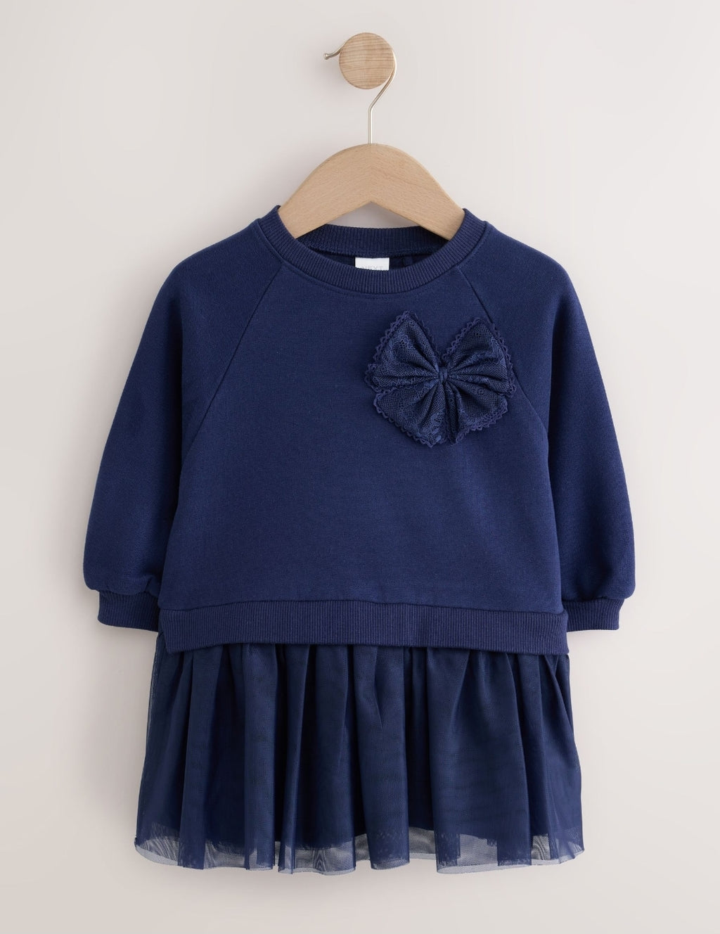 Navy Bow Long Sleeve Sweat Dress