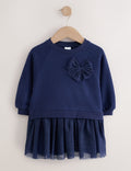 Navy Bow Long Sleeve Sweat Dress