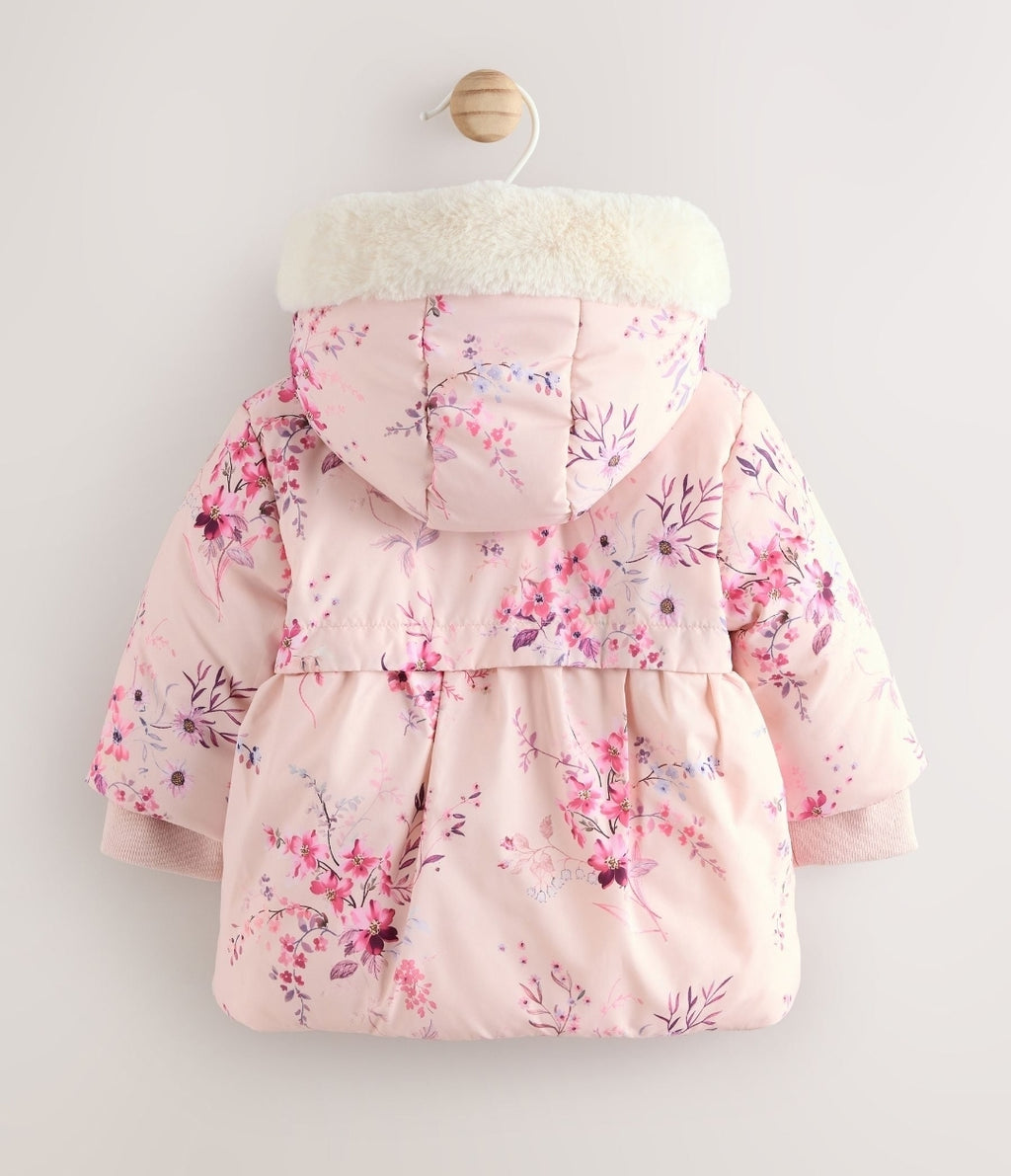 Pink Puffer Floral Baby Coat