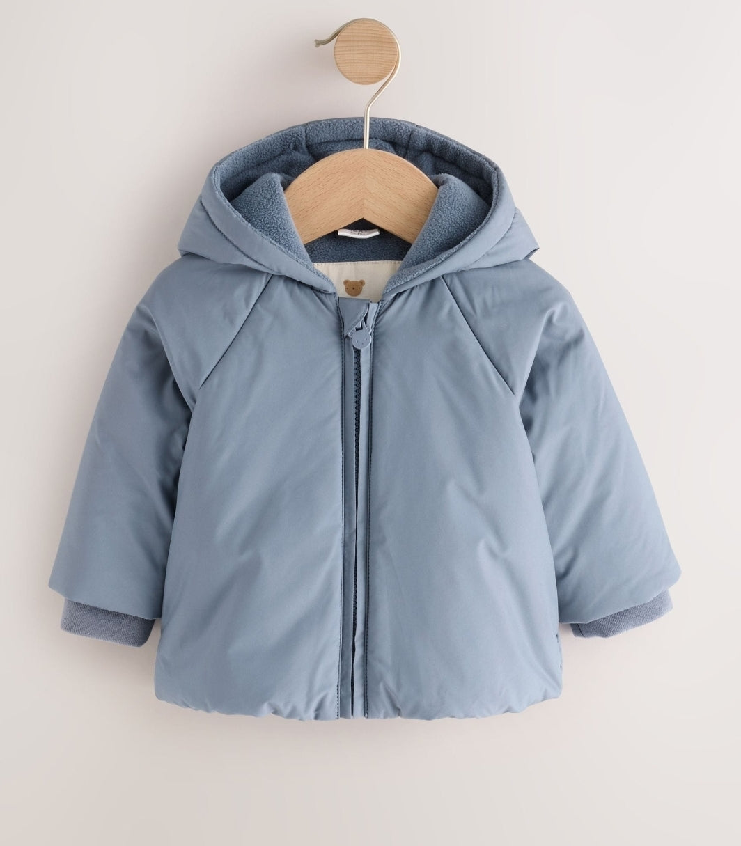 Blue Hooded Mid-Weight Fleece Lined Puffer Baby Jacket