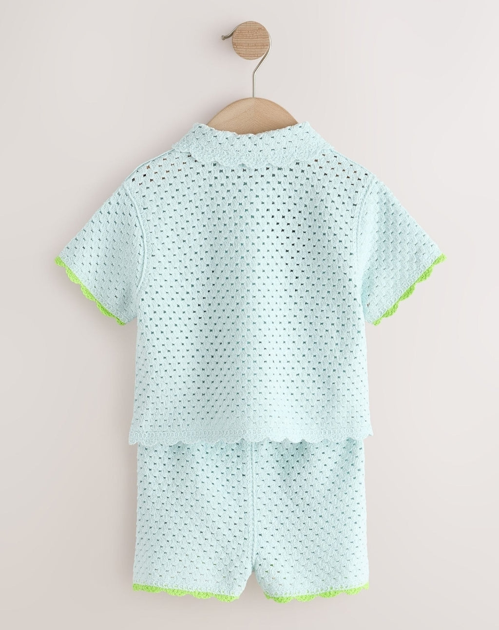 Blue Crochet Embroidered Knitted
Shorts Set