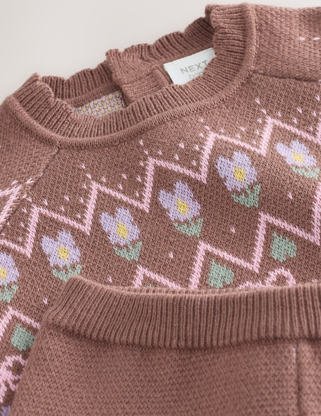Chocolate Brown Fairisle Knitted Jumper and Legging Baby Set 2 Piece