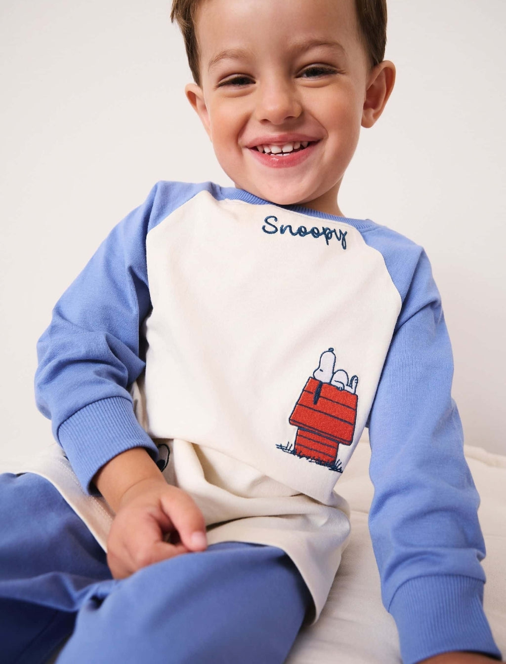 Blue/Ecru Snoopy Long Sleeve Jogger Pyjamas