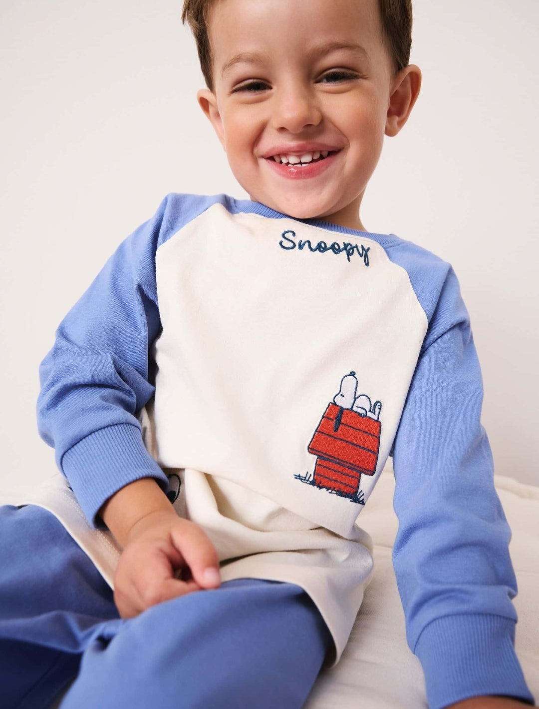 Blue/Ecru Snoopy Long Sleeve Jogger Pyjamas