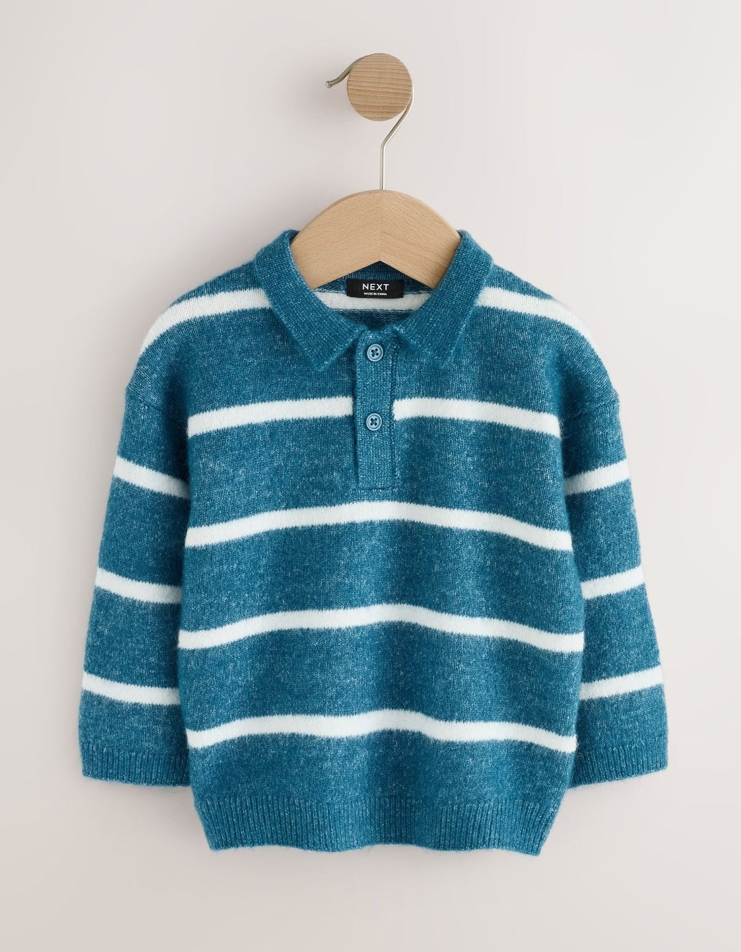 Teal Blue Knitted Stripe Polo Shirt