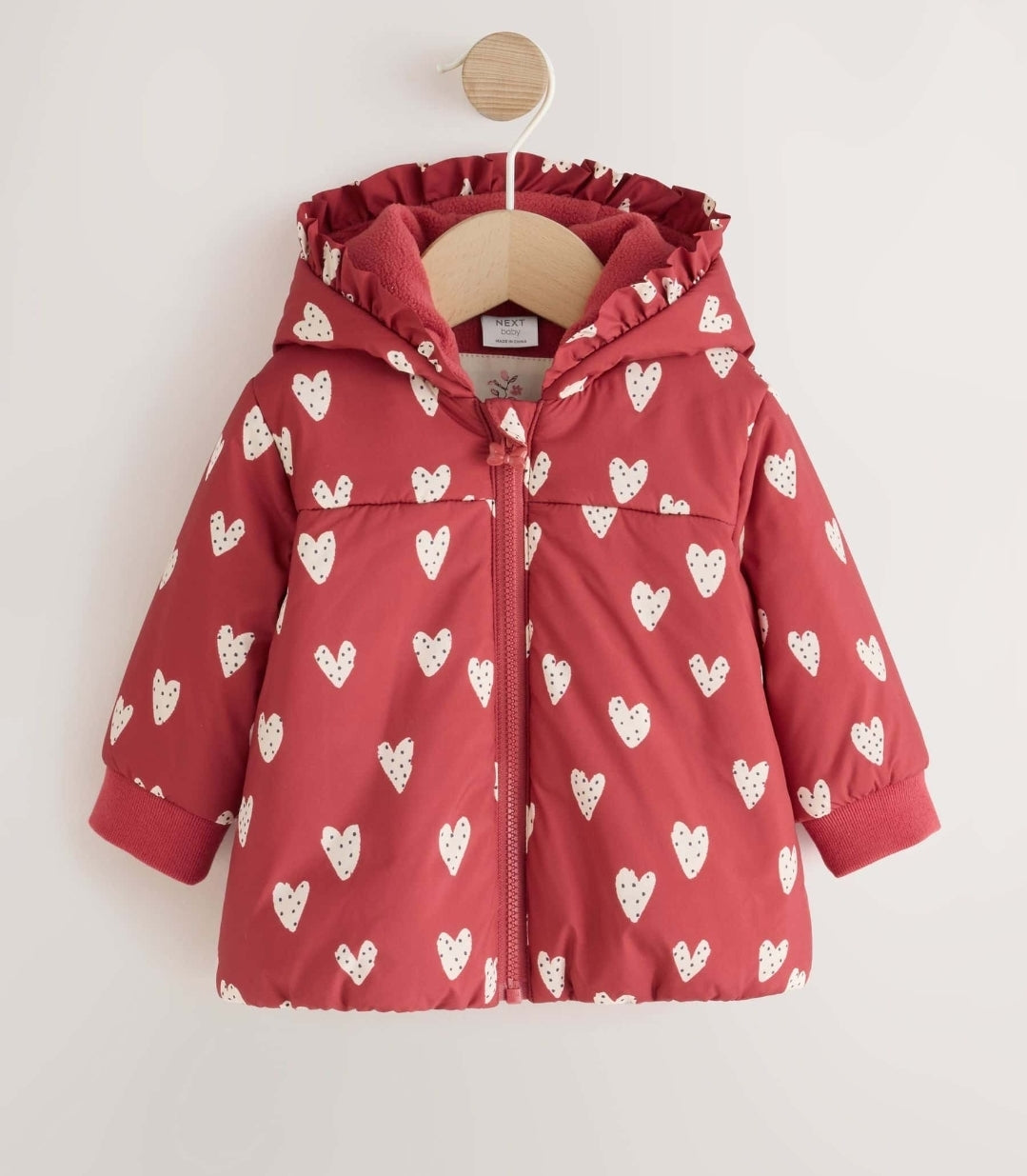Red and White Heart Printed
Hooded Padded Baby Jacket
