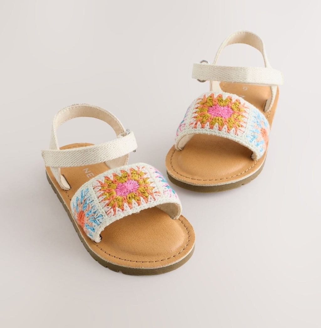 Multi Ecru Crochet Touch Fastening Sandals
