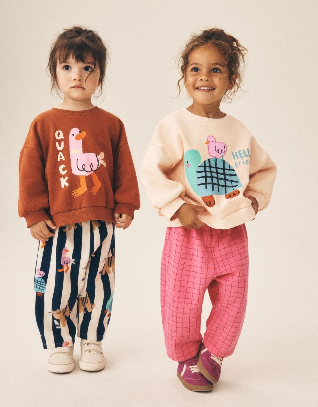 Pink/Ecru Duck Character Sweatshirt and Barrel Trousers