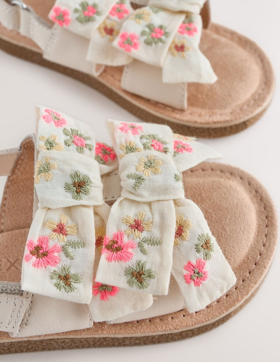 White Embroidered Bow Sandals