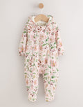 Pink Floral All-Over Printed Double Zip Baby Hooded Pramsuit