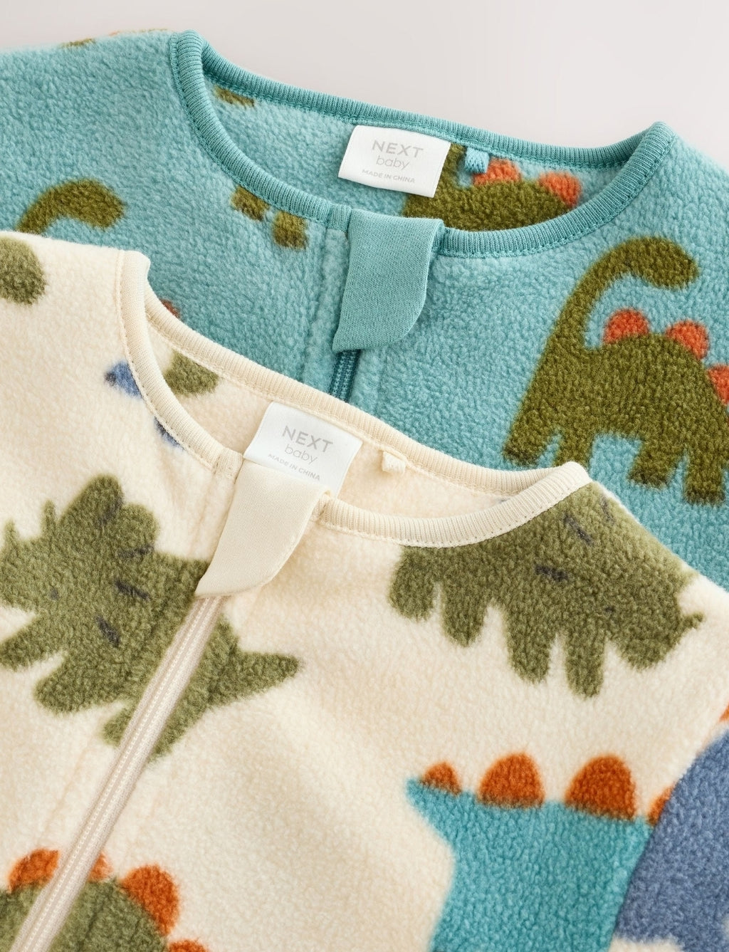 Blue Dinosaur Micro Fleece Two Way Zip Baby Sleepsuits 2 Pack