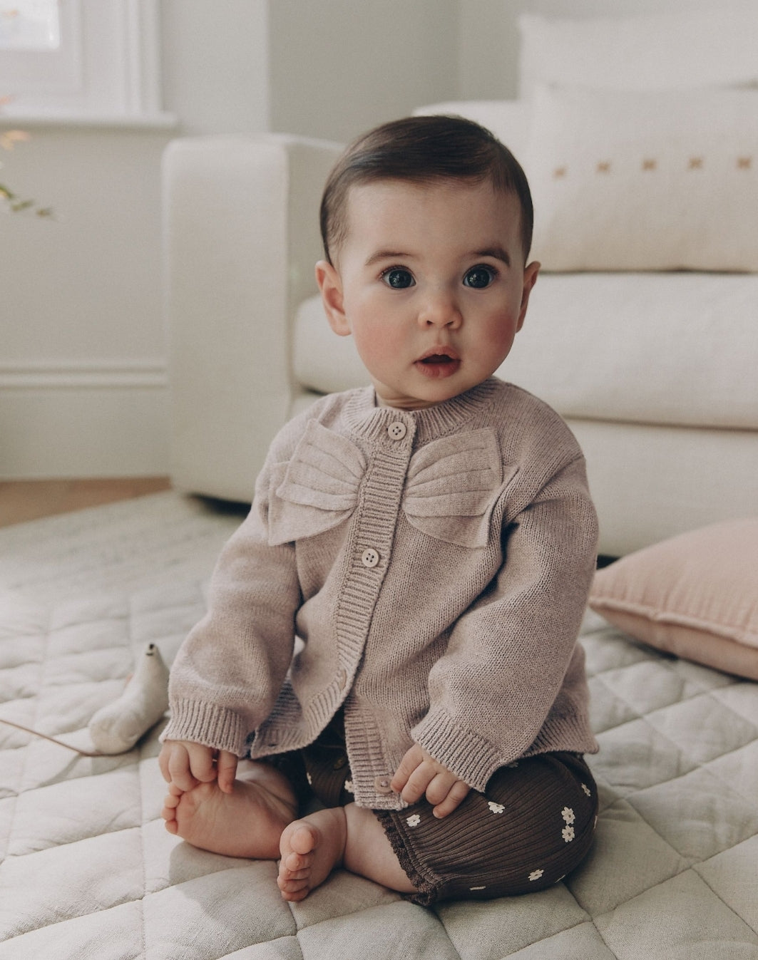 Brown Bow Knitted Baby Cardigan