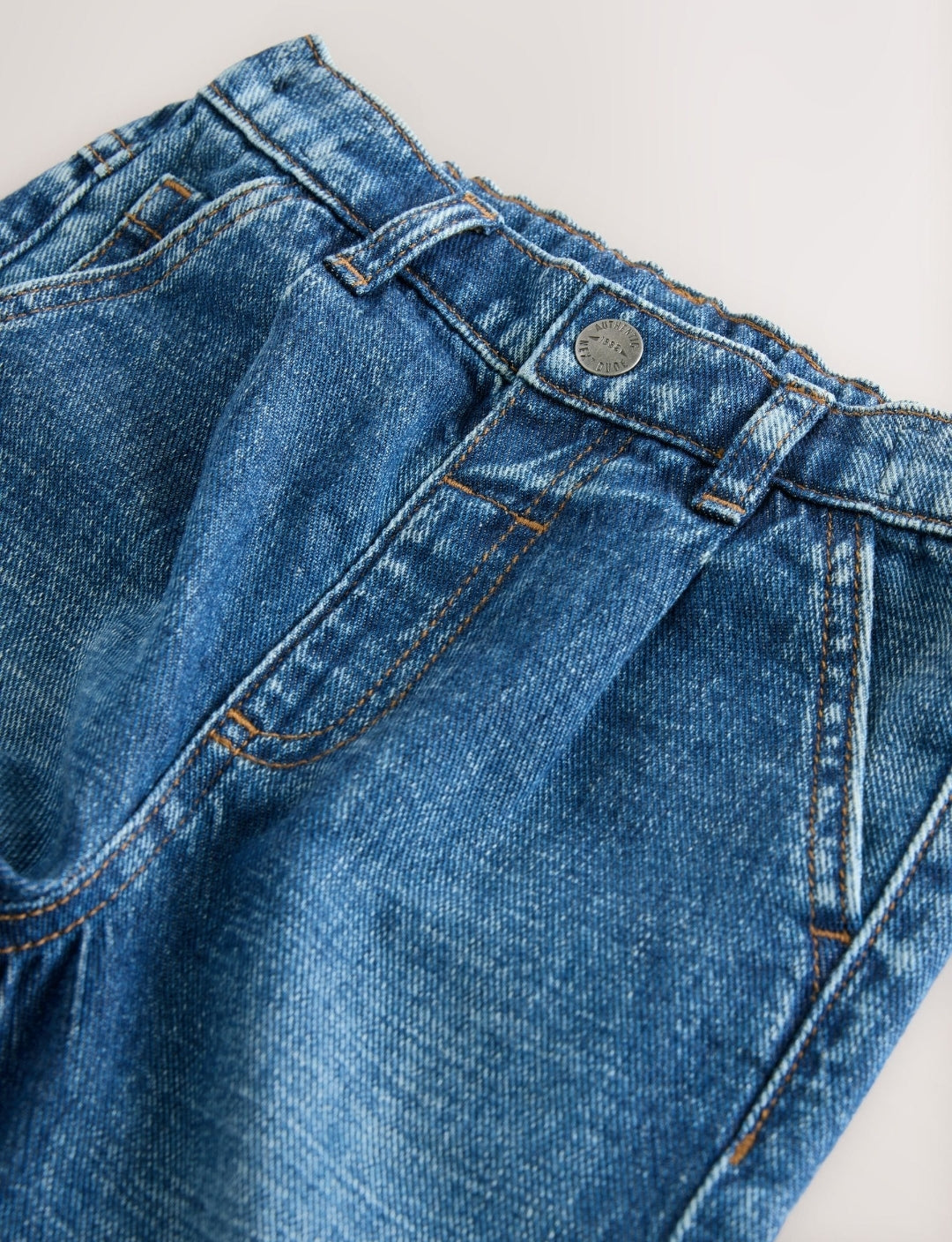 Mid Blue Denim Loose Fit Pleat Front Jeans