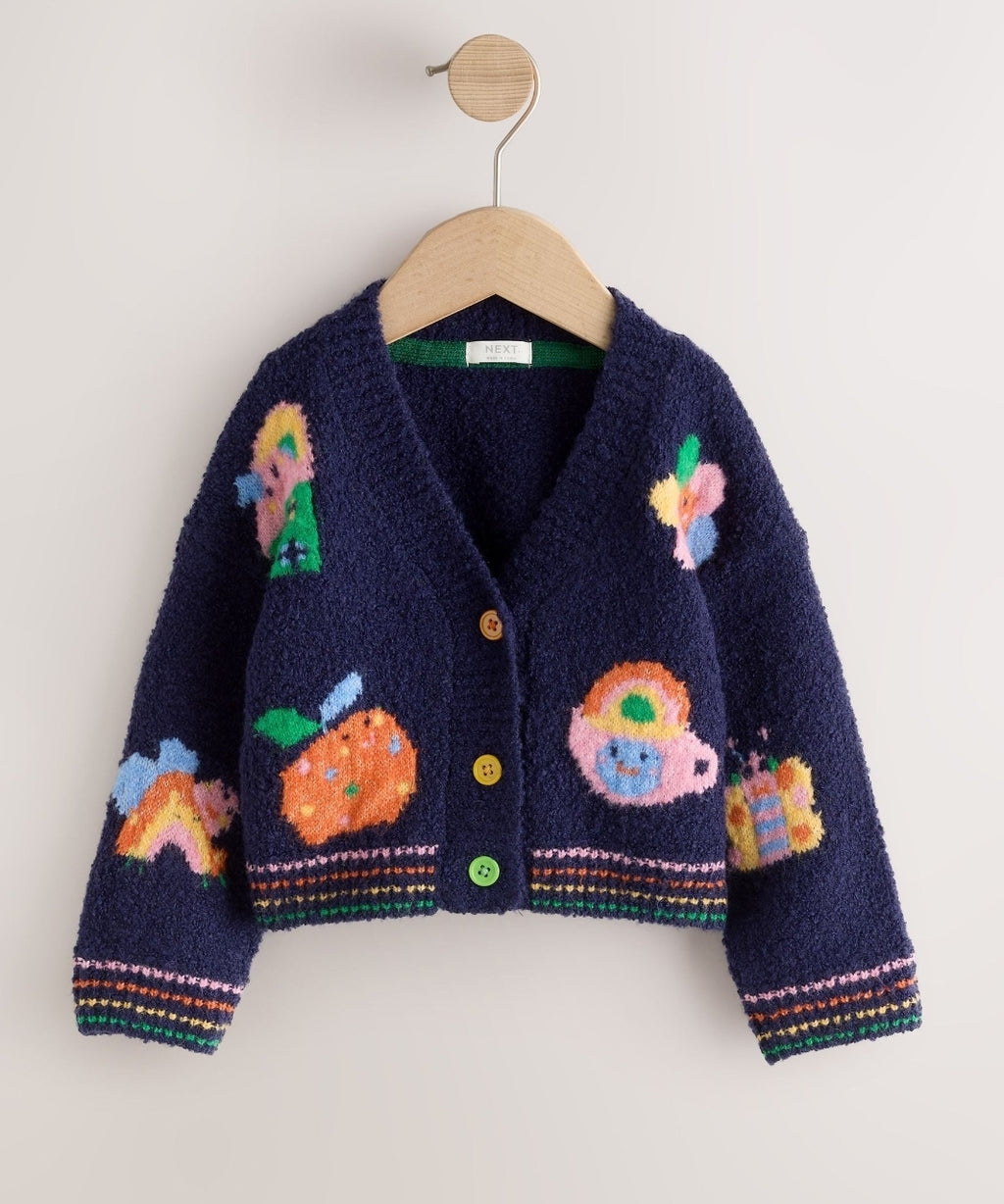Navy Fun Character V-Neck Cardigan