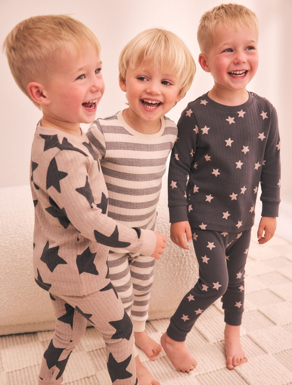 Brown/Cream Stars Snuggle Pyjamas Set3Pack