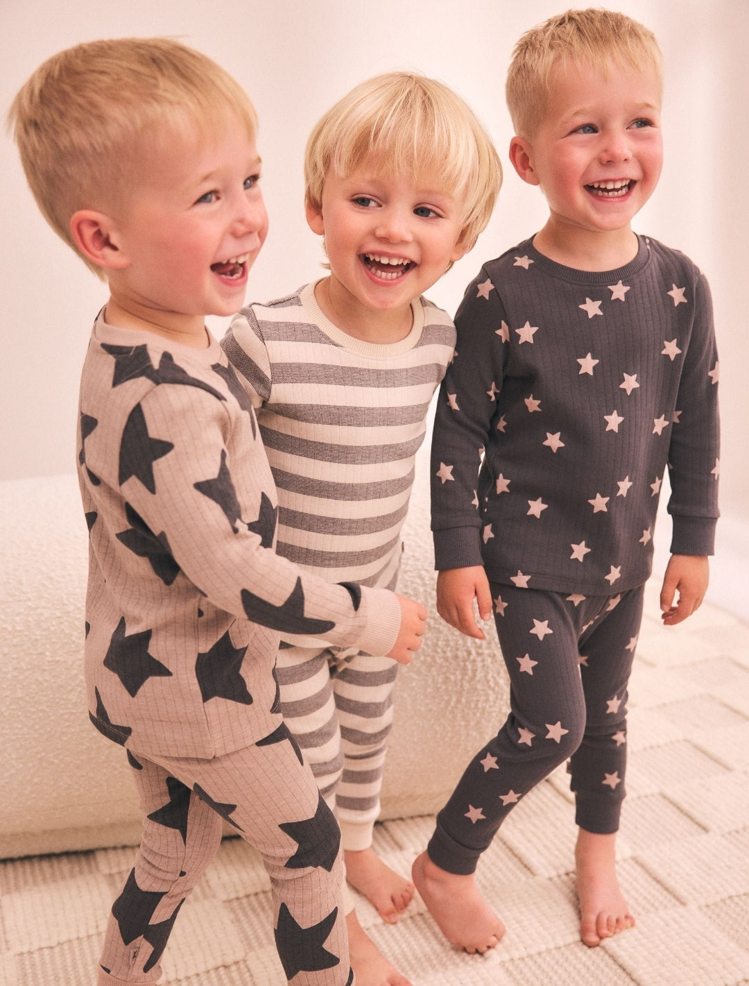 Brown/Cream Stars Snuggle Pyjamas Set3Pack