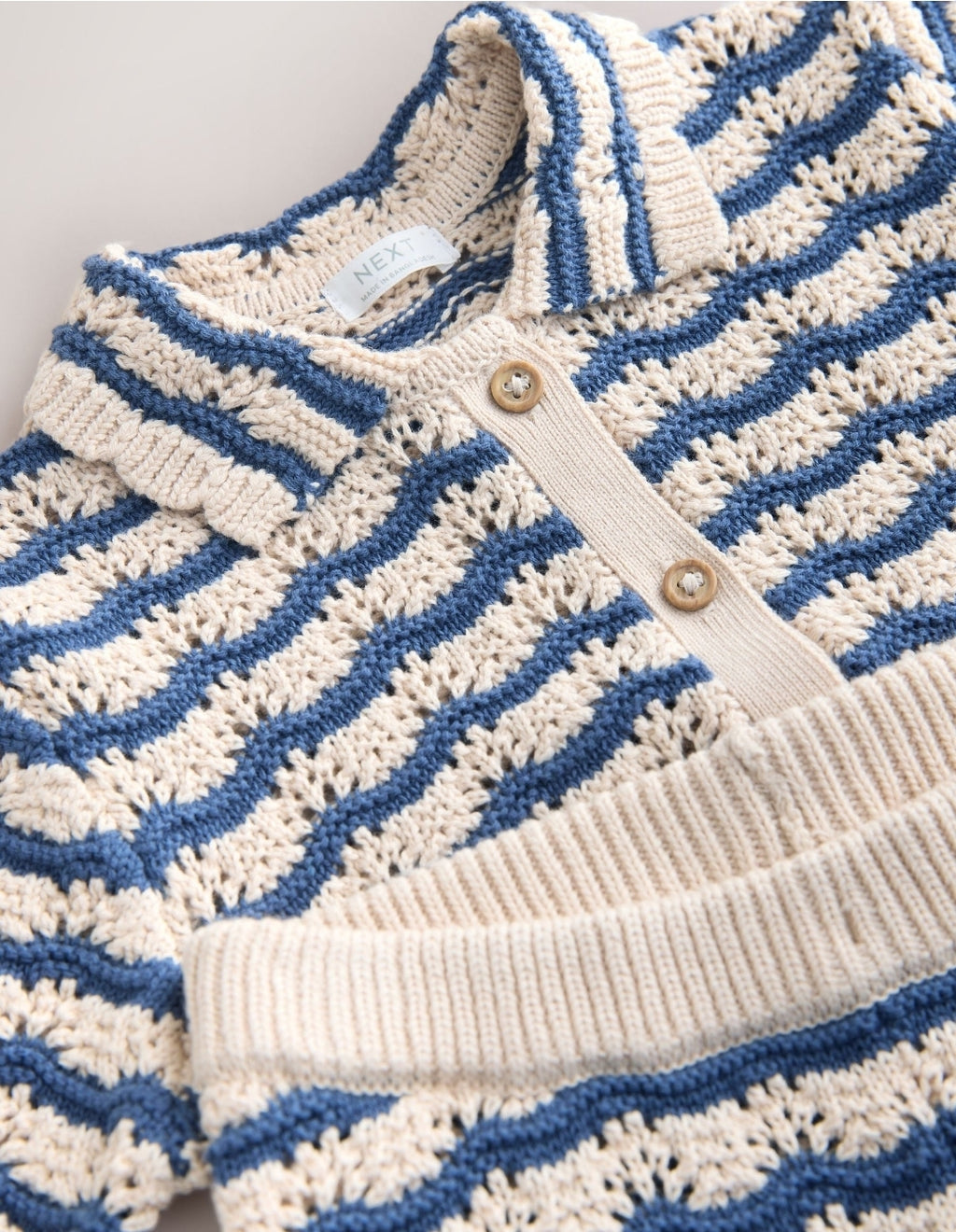 Navy Stripe Knitted Shirt and Trousers Set