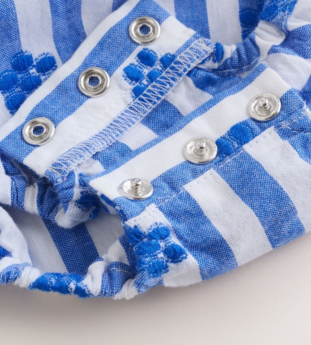 Blue Stripe Woven Baby Dress With Intergrated Bodysuit