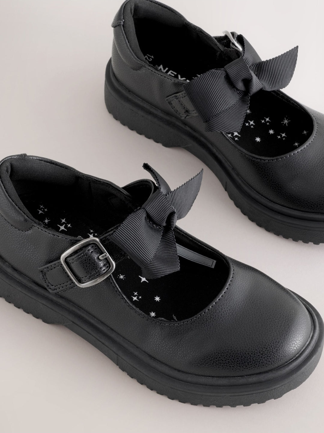 Black Matt Standard Fit (F) Bow Chunky Mary Jane School Shoes