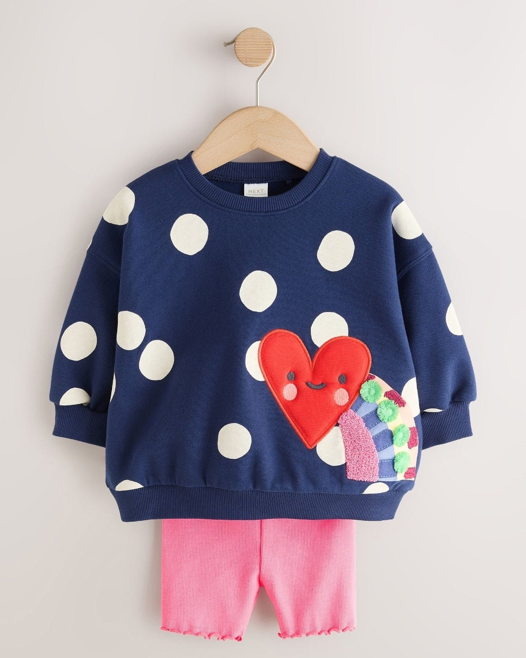Navy Blue Polka Dot Heart Crew Neck Sweatshirt & Shorts Set