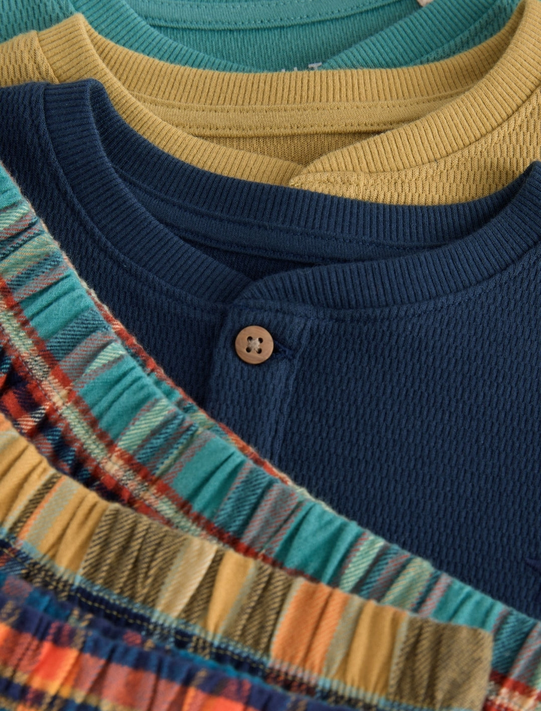 Navy/Ochre/Teal Check Woven Bottom Pyjamas 3 Pack