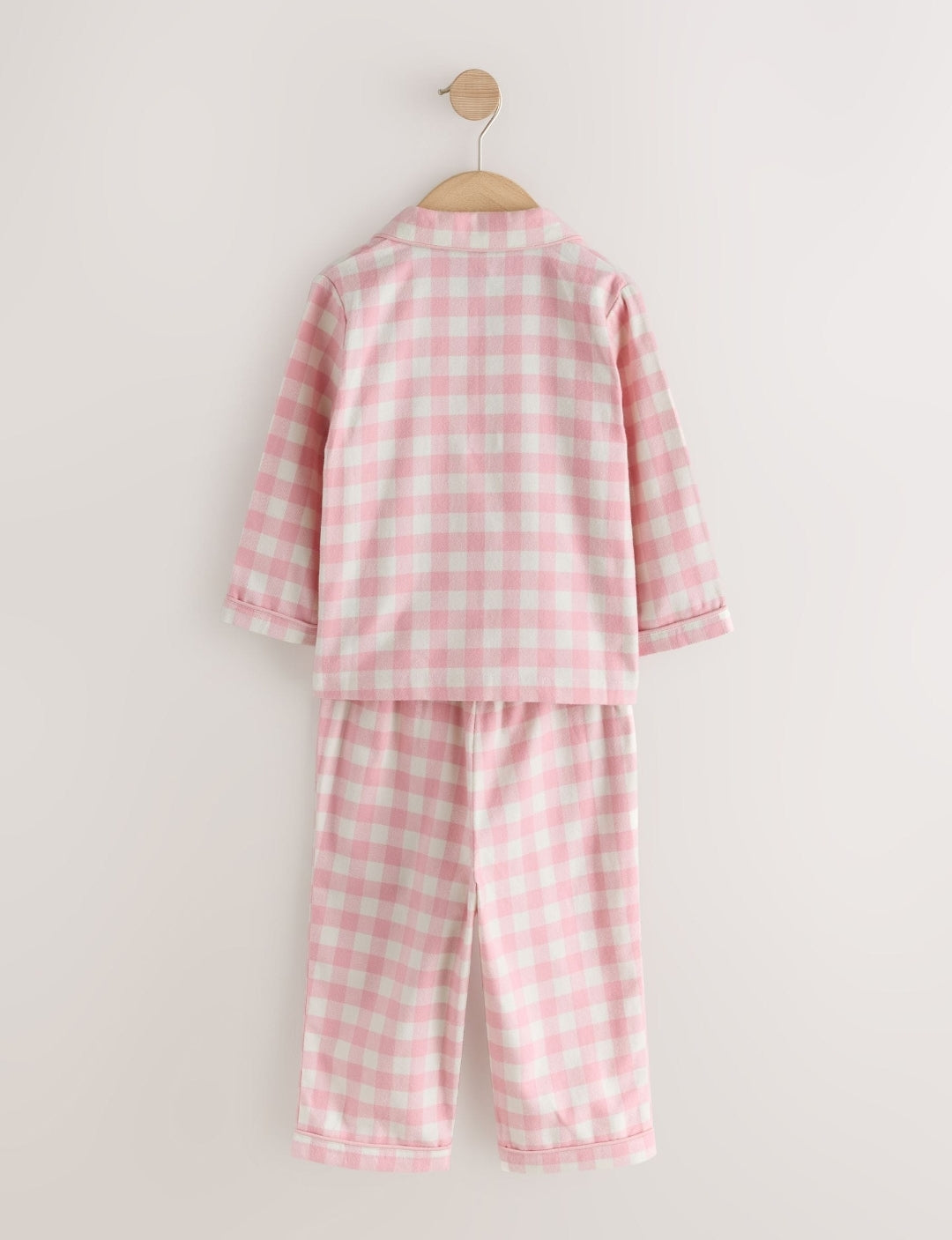 Ecru/Pink Check Ribbon Wrapped Woven Button Through Pyjamas Set
