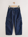 Dark Blue Denim Cargo Barrel Jeans