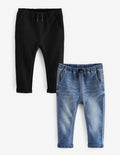 Blue Black Denim Loose Fit Supersoft Pull-On Jeans With Str