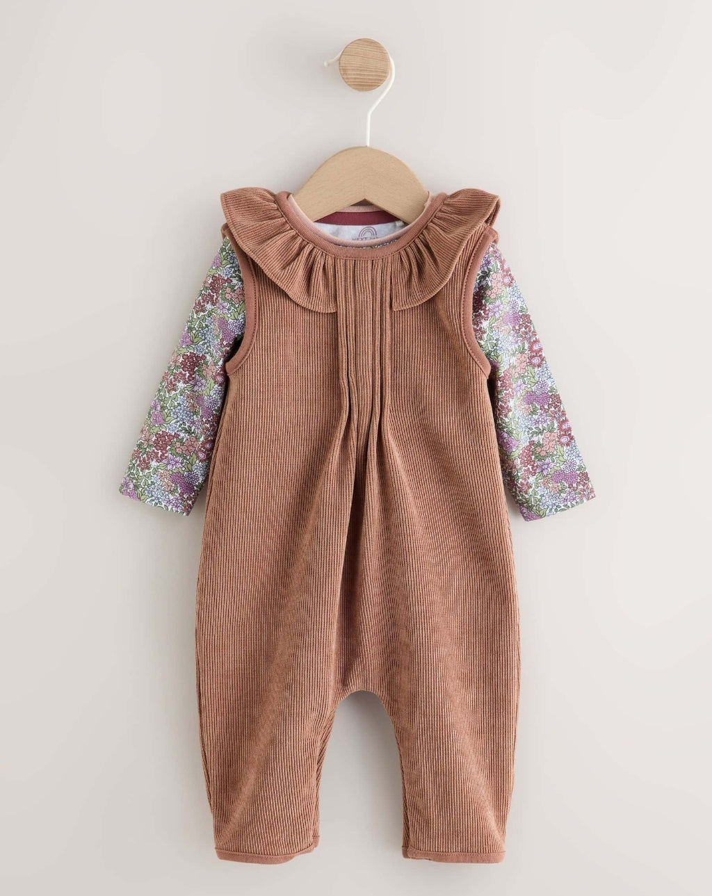 Chocolate Brown Corduroy Baby Long Sleeve Bodysuit And Dungar