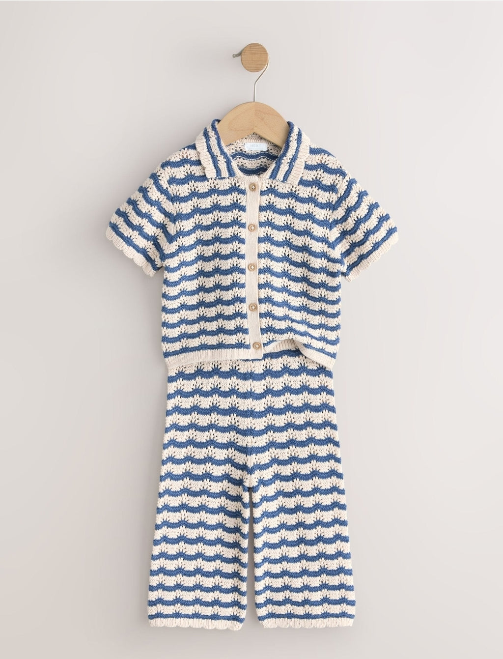 Navy Stripe Knitted Shirt and Trousers Set