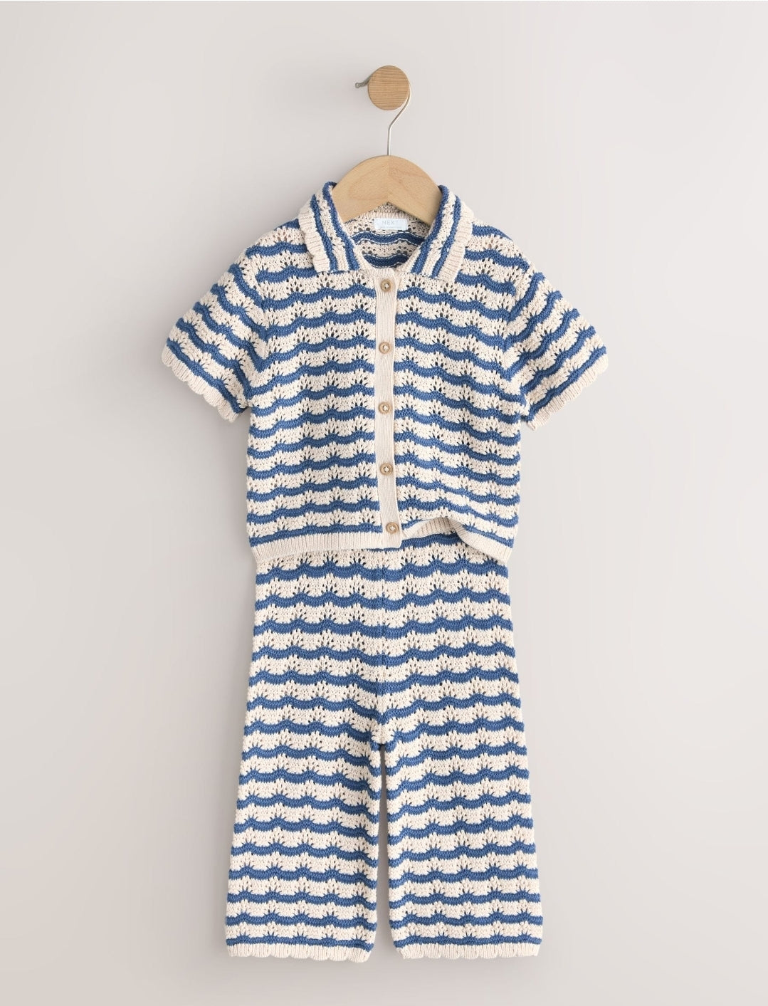 Navy Stripe Knitted Shirt and Trousers Set