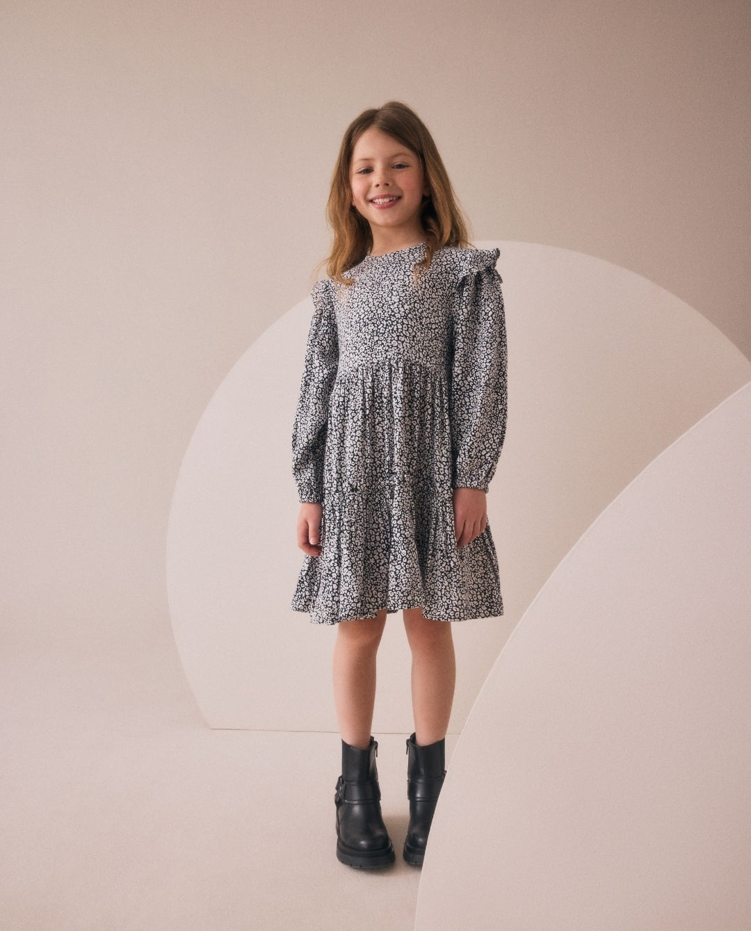 Black/White Long Sleeve Ruffle
Dress