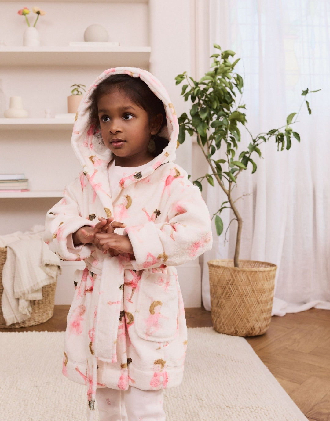 White/Pink Ballerina Fleece Dressing Gown